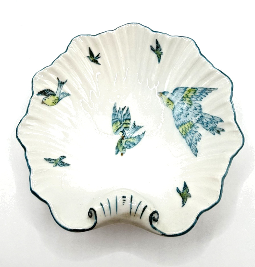 Antique Royal Rudolstadt Prussia Hand Painted Bird Shell Dish c.1900 German Porc